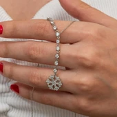 Gümüş Sıralı Zirkon Taşlı Kar Tanesi Kadın Kolye - 5