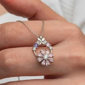 Gümüş Pembe Dönen Çiçek Kadın Kolye - 1