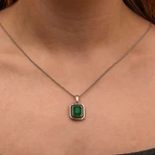 Gümüş Yeşil Taşlı Otantik Kadın Kolye - 4