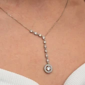 Gümüş Sıralı Zirkon Taşlı Çember Kadın Kolye - 5