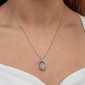 Gümüş Pembe Dönen Çiçek Kadın Kolye - 4
