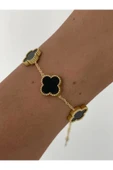 Gold Siyah Doğal Taşlı Van Cleef Premium Çelik Bileklik - 1
