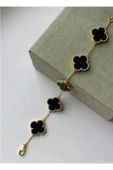 Gold Siyah Doğal Taşlı Van Cleef Premium Çelik Bileklik - 2
