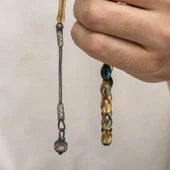 Gümüş Kazaz Püsküllü Sıkma Kehribar Tesbih - 3