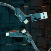PDAteknoloji 2 in 2 4'lü 65w USB Type-C ve Lightning Örgülü Şarj Ve Data Kablosu - 1.5m Siyah AZ-B10th - 5