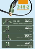 PDAteknoloji 2 in 2 4'lü 65w USB Type-C ve Lightning Örgülü Şarj Ve Data Kablosu - 1.5m Siyah AZ-B10th - 2