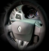 DİKİŞLİ DİREKSİYON KILIFI KARBON / NOKTALI DERİ GRİ YÜZÜK GRİ DİKİŞ RENAULT FLUENCE İÇİN thumbnail 1