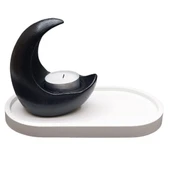 Hilal Tasarımlı Taş Mumluk Siyah - 4