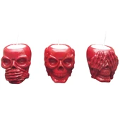 3'lü Kuru Kafa Tasarımlı Taş Mumluk Kırmızı - 3