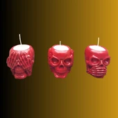 3'lü Kuru Kafa Tasarımlı Taş Mumluk Kırmızı - 4