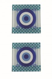 Cam Banyo Gider Kapak Süsü 2 Adet  Cam Gider Kapağı 10x10 cm  Nazar Boncuğu - 1