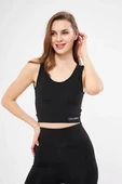 Kolsuz Sporcu Baskılı Crop - Siyah - 3