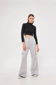 Kargo Cepli Palazzo Oversize Kesim İki iplik Bol Paça Eşofman Altı Pantalon - Gri - 3