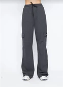 Kargo Cepli Palazzo Oversize Kesim İki iplik Bol Paça Eşofman Altı Pantalon - Antrasit - 5