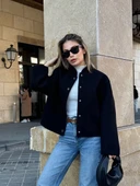 Kaşe Kaşmir Cıt Cıt Detaylı Yama Cepli Bomber Ceket - Siyah - 3