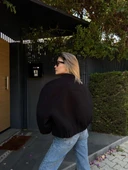 Kaşe Kaşmir Cıt Cıt Detaylı Yama Cepli Bomber Ceket - Siyah - 5