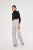Kargo Cepli Palazzo Oversize Kesim İki iplik Bol Paça Eşofman Altı Pantalon - Gri - 2
