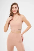 Kolsuz Sporcu Baskılı Crop - Bej - 4