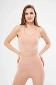 Kolsuz Sporcu Baskılı Crop - Bej - 3