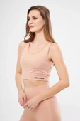 Kolsuz Sporcu Baskılı Crop - Bej - 2