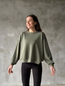 Osy Modal Yumuşak dokulu Kumaş Bisiklet Yaka Oversize Sweatshirt - Haki - 1