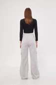 Kargo Cepli Palazzo Oversize Kesim İki iplik Bol Paça Eşofman Altı Pantalon - Gri - 8