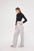 Kargo Cepli Palazzo Oversize Kesim İki iplik Bol Paça Eşofman Altı Pantalon - Gri - 1