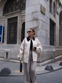 Yaka ve kol Kadife Gabardin Ceket - Beyaz - 3