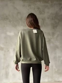 Osy Modal Yumuşak dokulu Kumaş Bisiklet Yaka Oversize Sweatshirt - Haki - 2