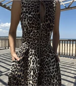 Leopar Desenli Fermuarlı Cepli Pileli Kadın Midi Elbise- Leopar - 6