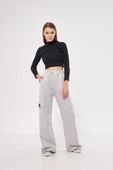 Kargo Cepli Palazzo Oversize Kesim İki iplik Bol Paça Eşofman Altı Pantalon - Gri - 5