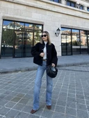 Kaşe Kaşmir Cıt Cıt Detaylı Yama Cepli Bomber Ceket - Siyah - 4