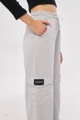 Kargo Cepli Palazzo Oversize Kesim İki iplik Bol Paça Eşofman Altı Pantalon - Gri - 7