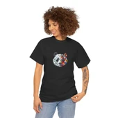 Unisex Kadın Bisiklet Yaka Baskılı T-Shirt - Siyah - 1