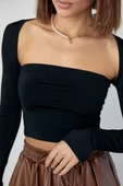 Kara Yaka Uzun Kollu Crop - Siyah - 5
