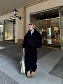 Kalın Polar Yakalı Fermuarlı Sweat Pantalonlu Takım - Siyah - 6
