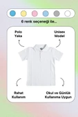 Beyaz Kısa Kol Düz Renk Yakalı 6-16 Yaş Çocuk Okul Lakos Tişört Polo Yaka T-shirt - 4