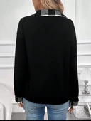 Kadın Uzun Kollu Yakalı önden Fermuarlı Ekose Detaylı Viskon Iki Iplik Bluz - 7