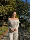 Kadın Uzun Kollu Madonna Yaka şardonlu Kaşkorse Tulum - 2