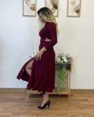 Kadın Uzun Kollu çıtçıtlı Viskon Krop Bluz Ve Yırtmaçlı Etek Istenildiğinde Elbise Olan Ikili Takım - 9