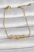 316L Çelik Gold Renk Atatürk İmza Model Kadın Bileklik - 1