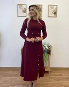 Kadın Uzun Kollu çıtçıtlı Viskon Krop Bluz Ve Yırtmaçlı Etek Istenildiğinde Elbise Olan Ikili Takım - 8