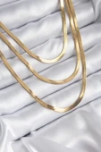 316L Çelik Gold Renk 3'lü İtalyan Zincir Model Kadın Kolye - 1