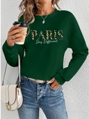 Kadın Uzun Kollu Bisiklet Yaka Desenli Viskon Iki Iplik Bluz - 1