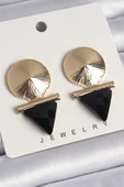 Pirinç Gold Renk Siyah Üçgen Model Kadın Küpe - 1
