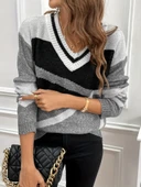 Kadın Uzun Kollu V Yakalı Kısa Triko Elbise - 2