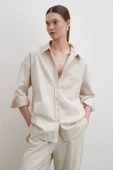 Keten Karışımlı Dökümlü Gömlek Bej thumbnail 1