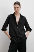 V Yaka Pamuk Gömlek Siyah thumbnail 1