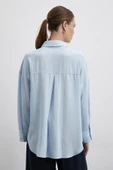 Keten Görünümlüı Linen Prunes Gömlek Mavi thumbnail 6