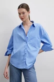 Oversize Pamuklu Gömlek Mavi thumbnail 1
